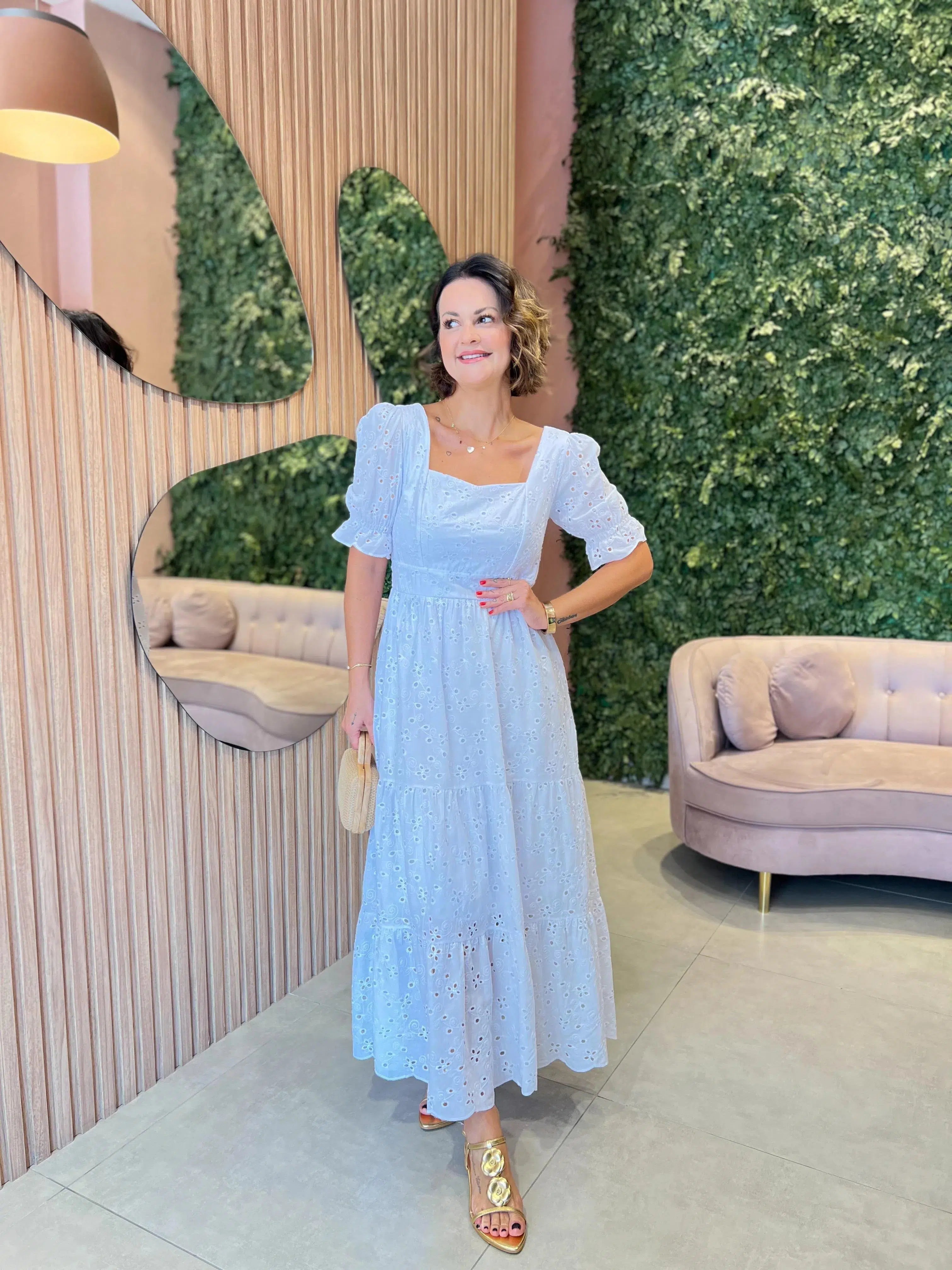 Vestido em Algodão Lesie com Manga Princesa, Branco
