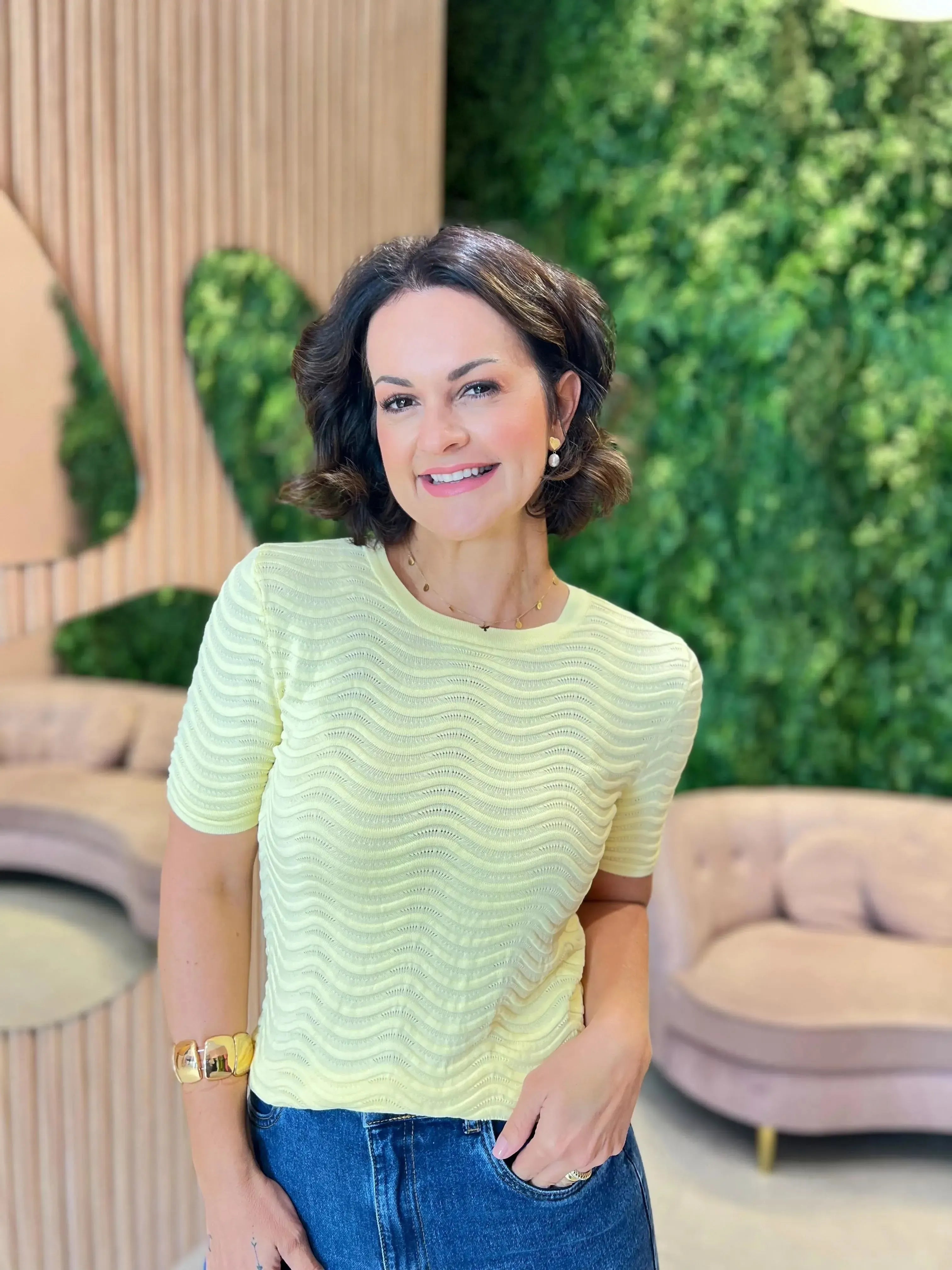 Blusa em Tricô Modal com Detalhe, Amarelo