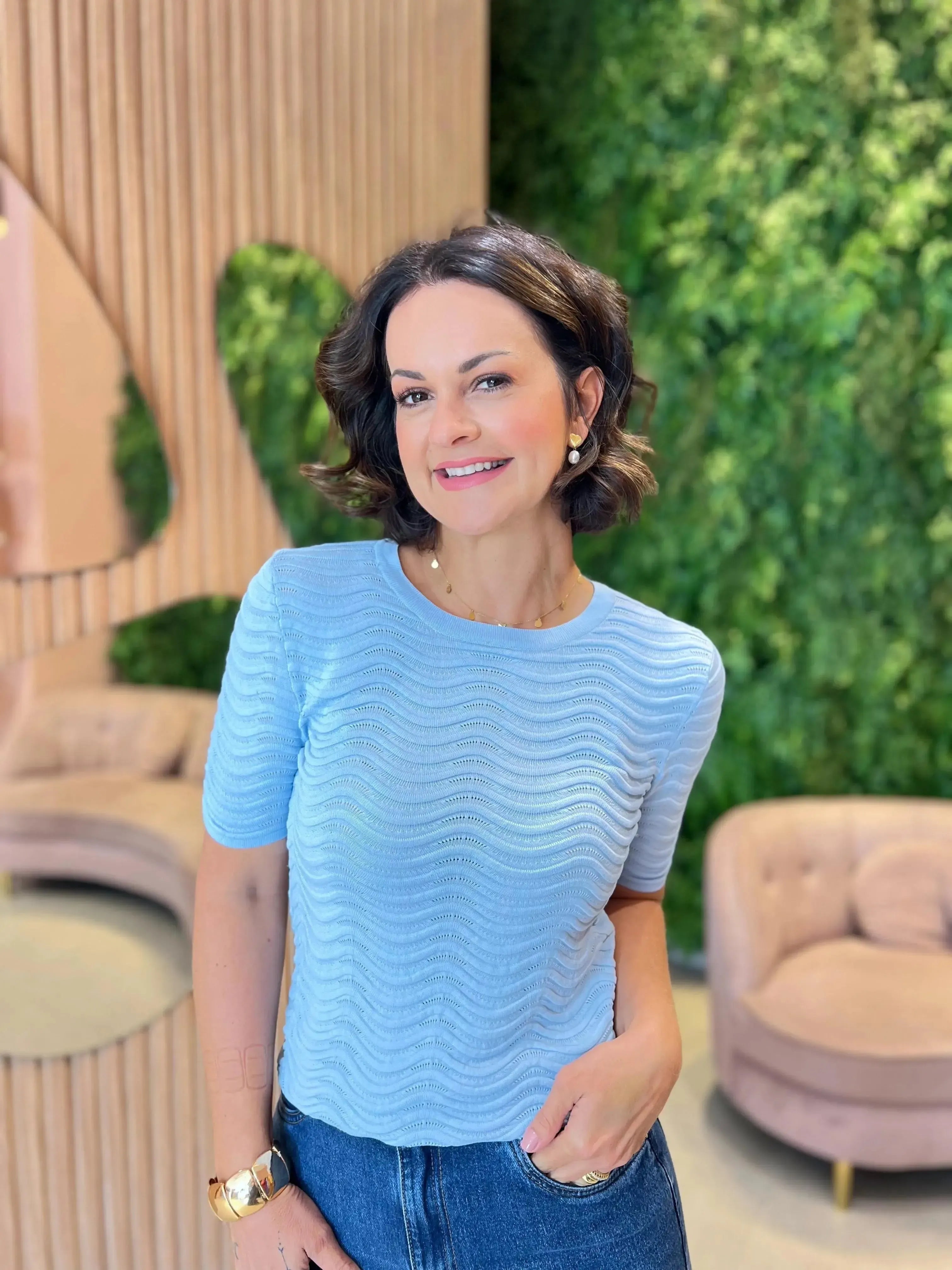 Blusa em Tricô Modal com Detalhe, Azul