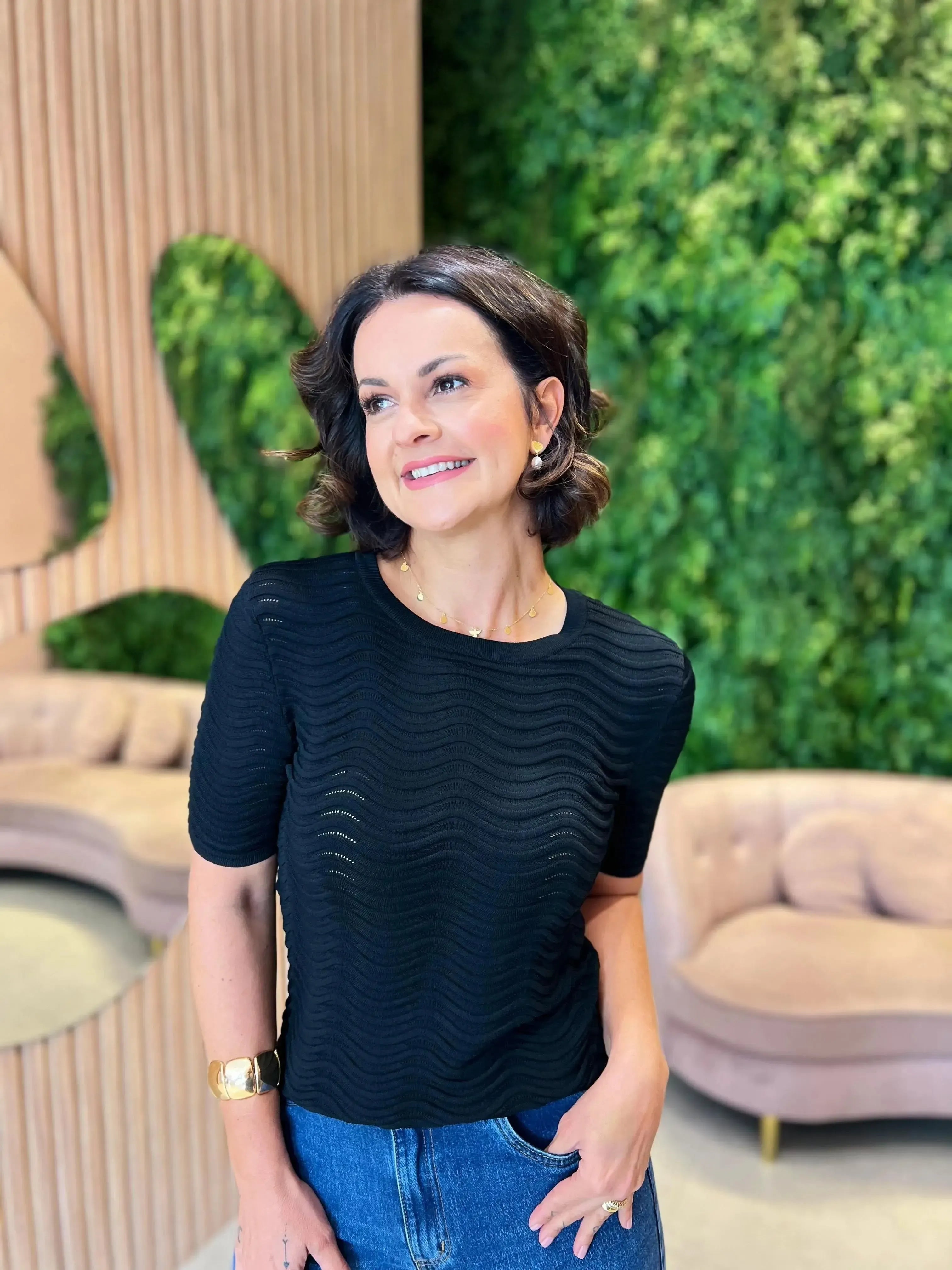 Blusa em Tricô Modal com Detalhe, Preta