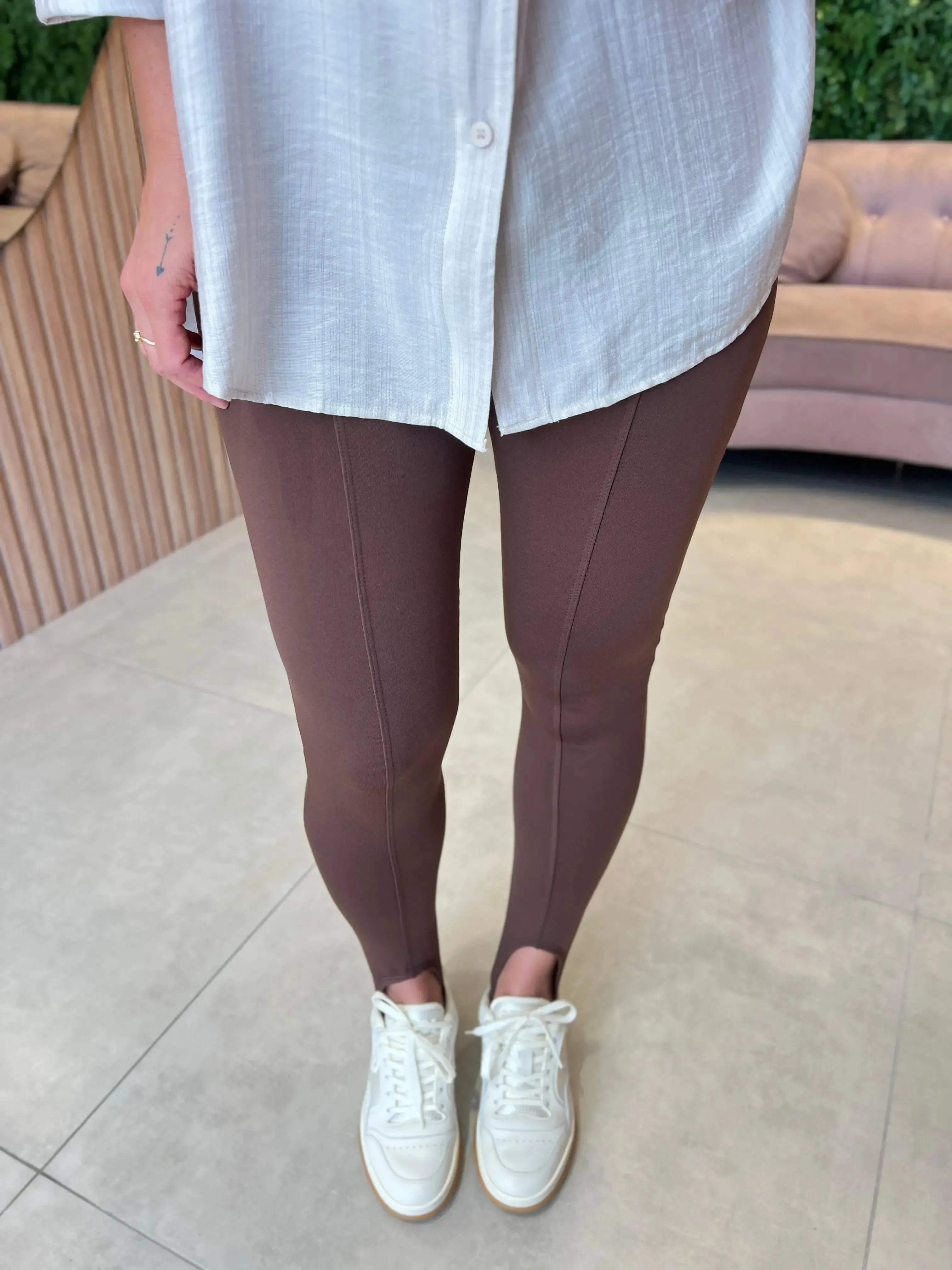 Calça Leg Flanelada "Pezinho", Marrom