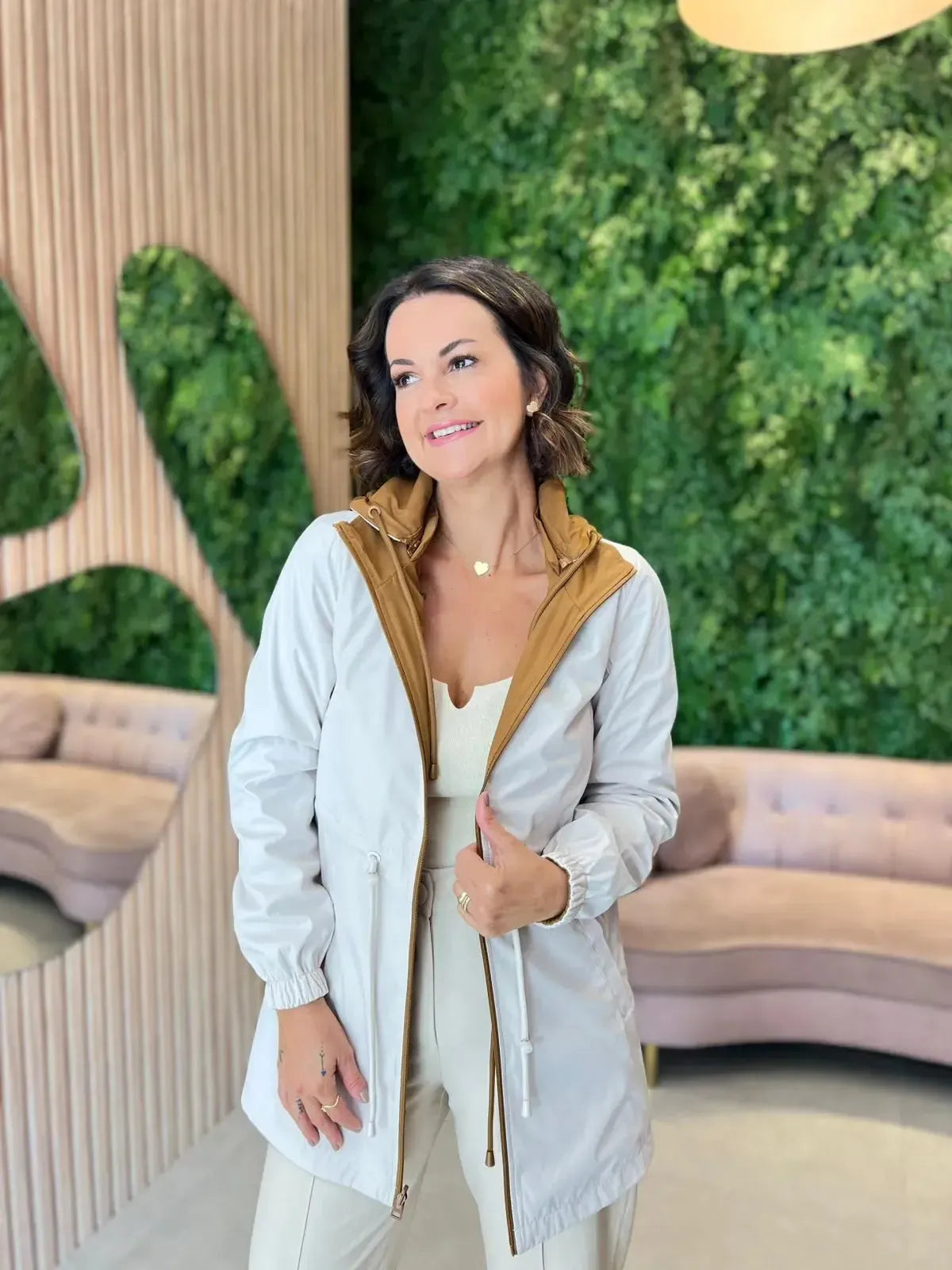 Parka Dupla Face, Caramelo Com Off/ Off Com Caramelo