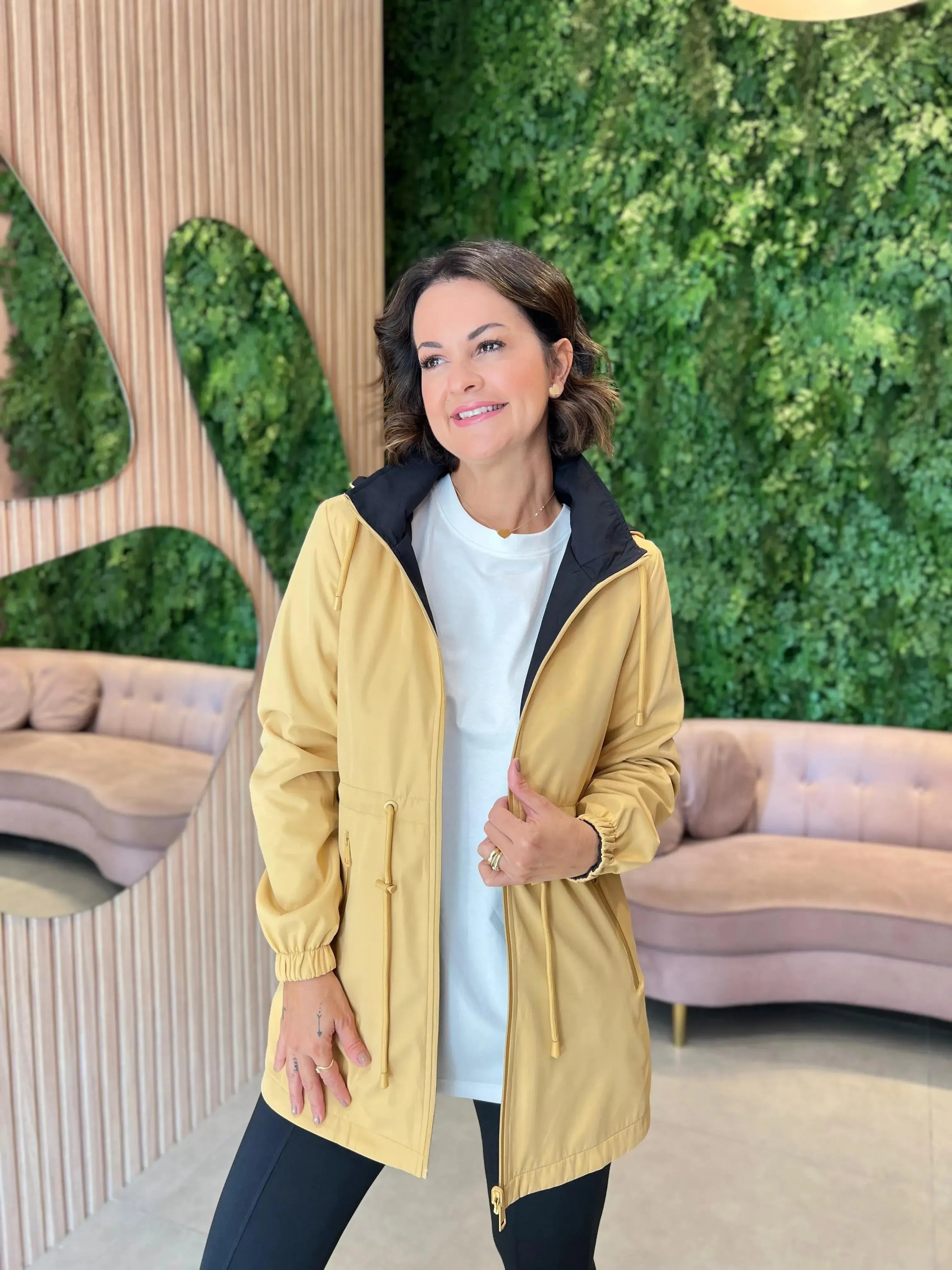 Parka Dupla Face, Preto Com Amarelo/ Amarelo Com Preto