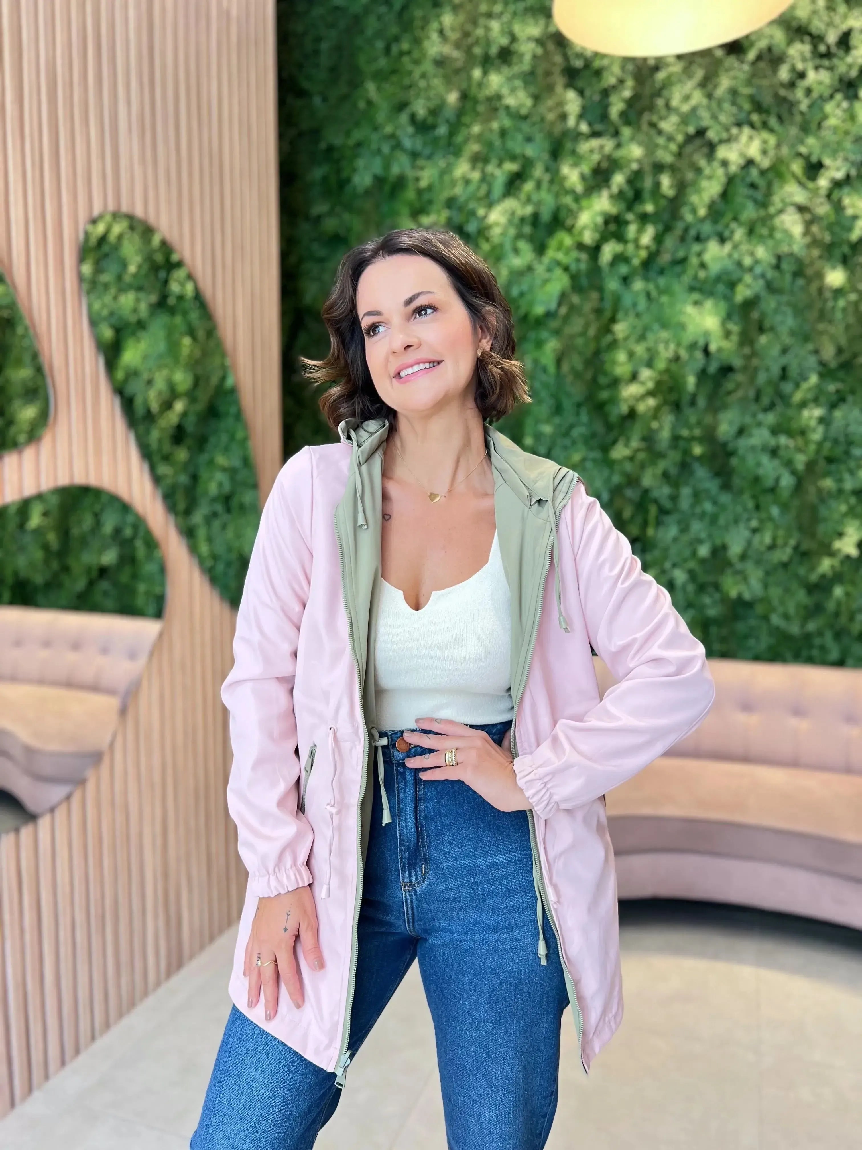 Parka Dupla Face, Rosa com Verde