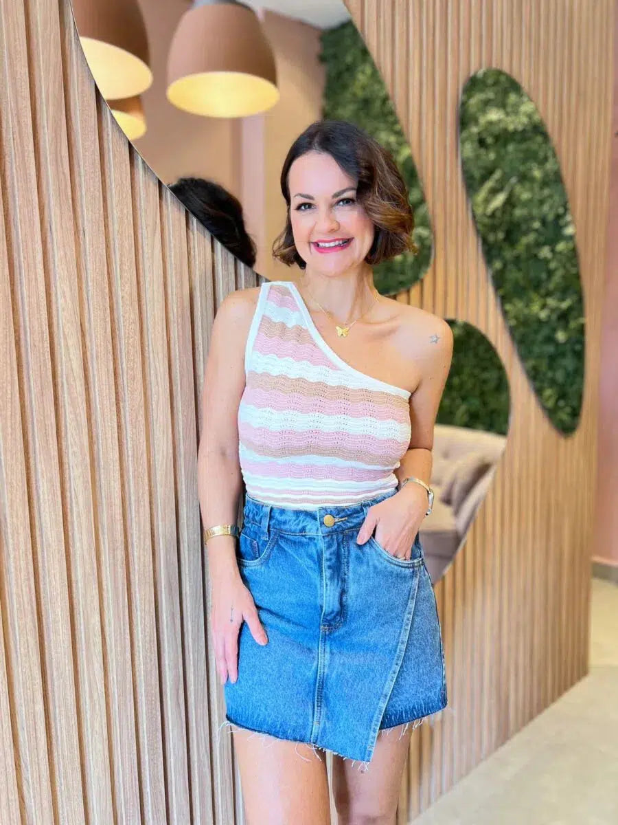 Saia Shorts Jeans com Barra Desfiada