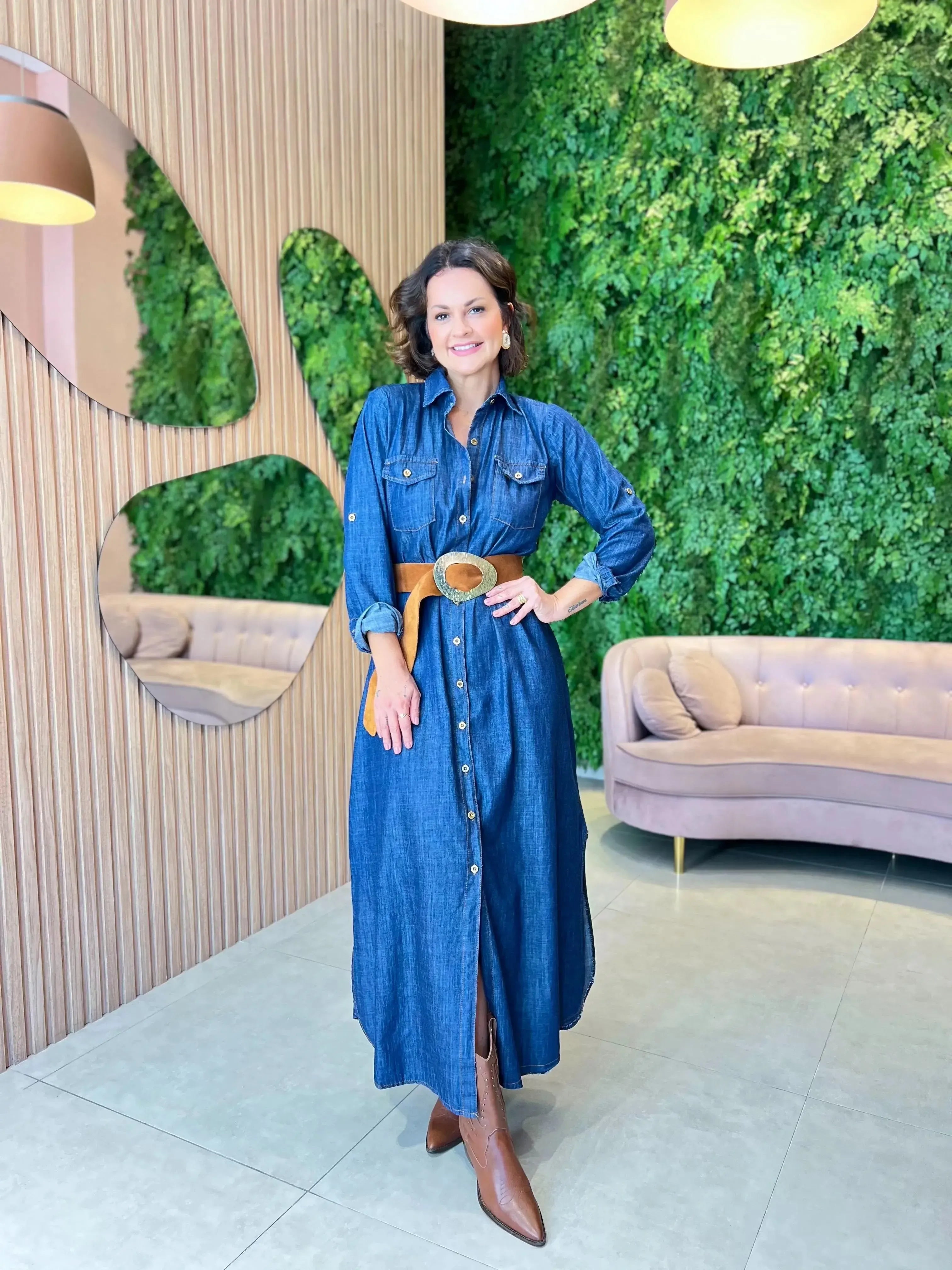 Vestido Chemise Longo Jeans Escuro