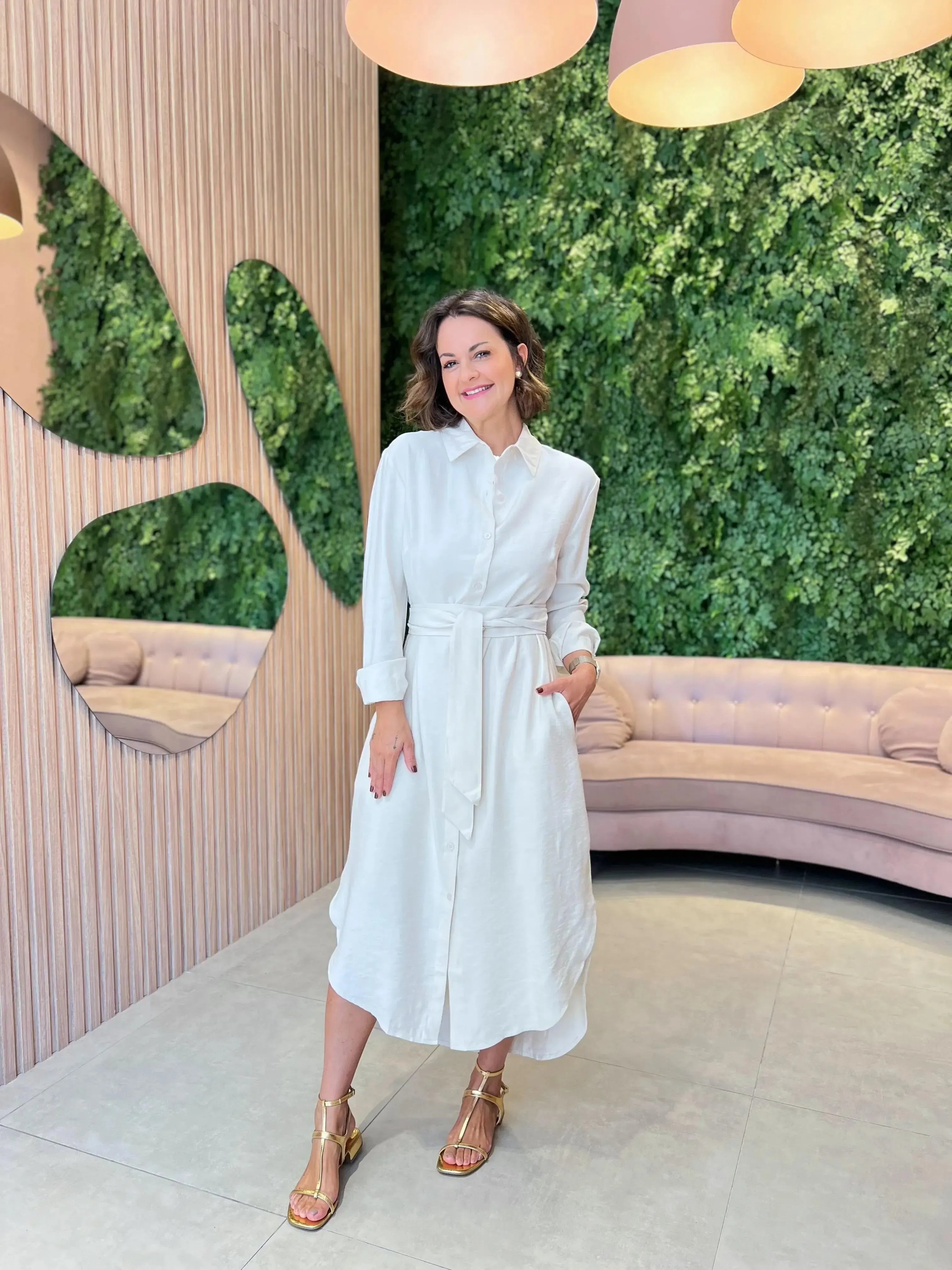 Vestido Chemisse Manga Longa , Off-white