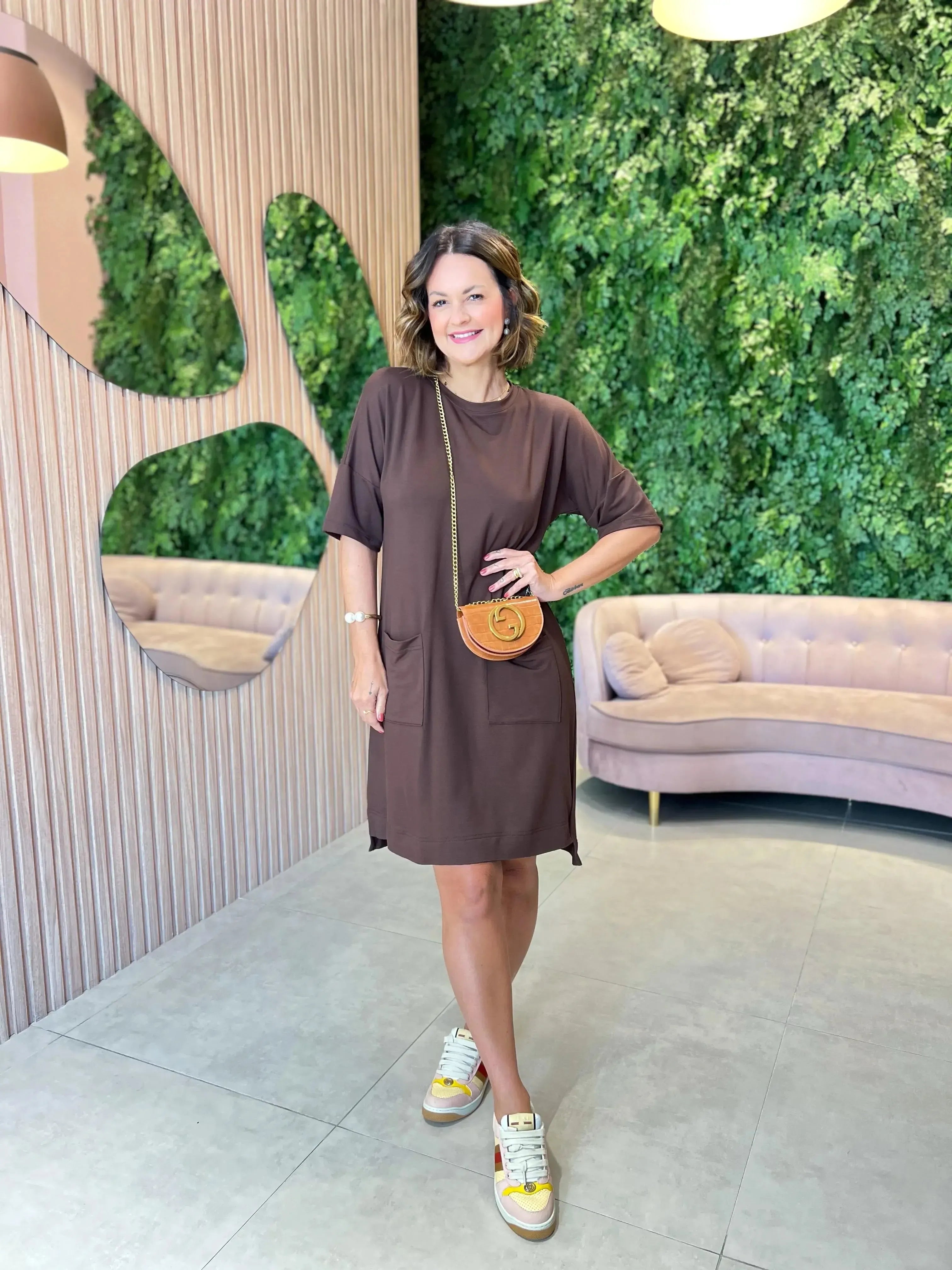 Vestido Em Moletinho com Bolso, Marrom