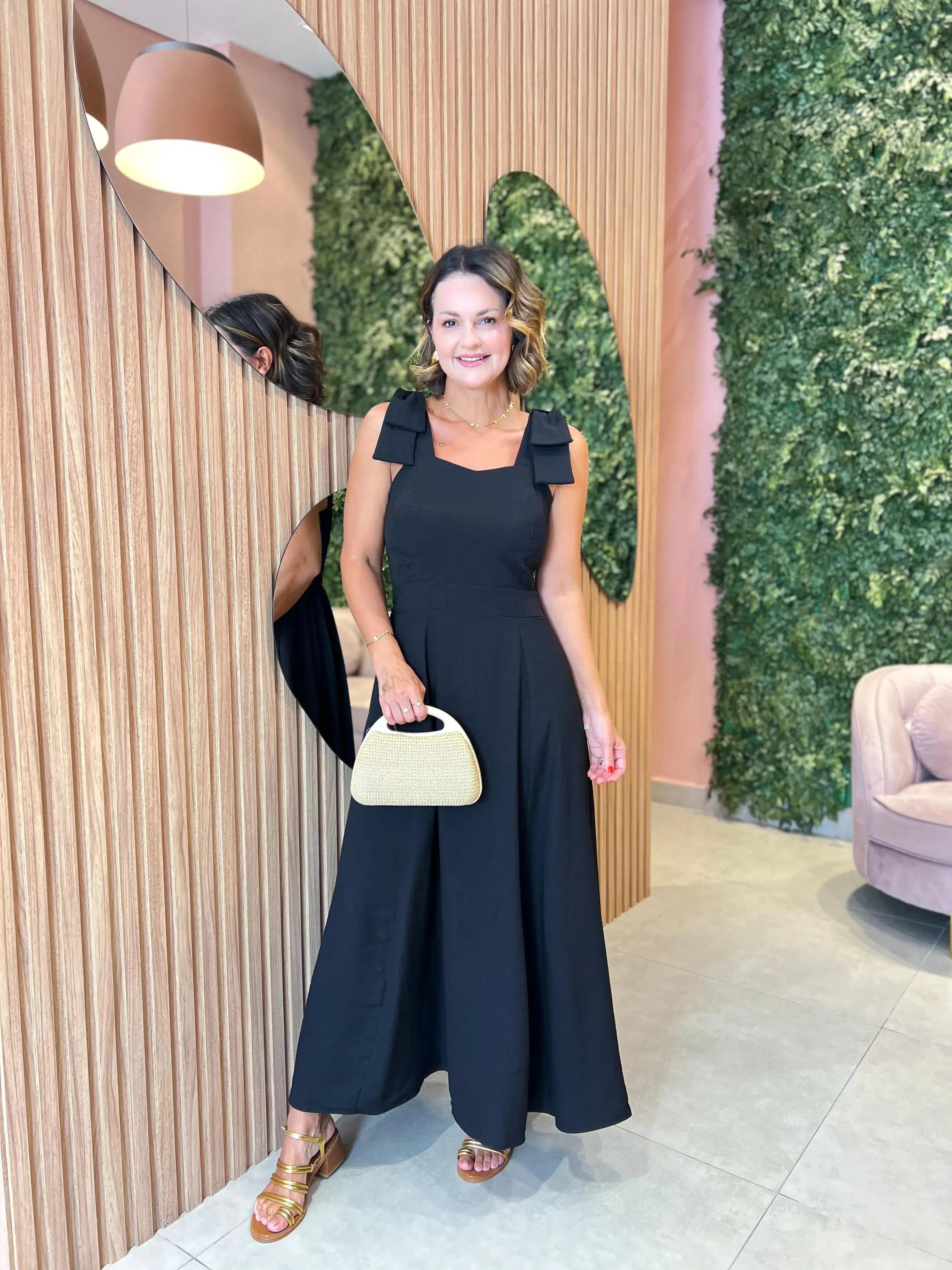 Vestido em Liocel com Alcinha Laço, Preto