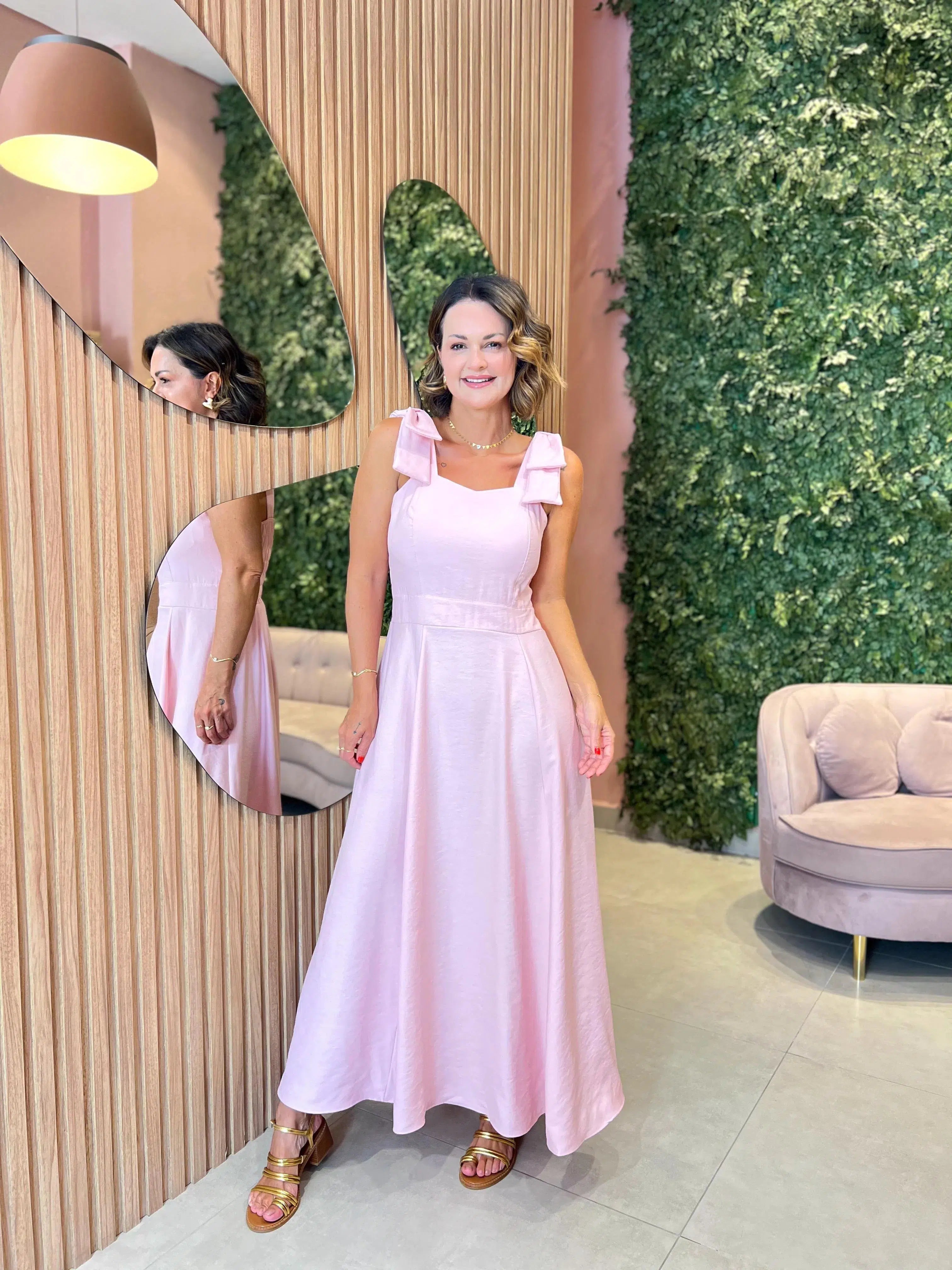 Vestido em Liocel com Alcinha Laço, Rosa