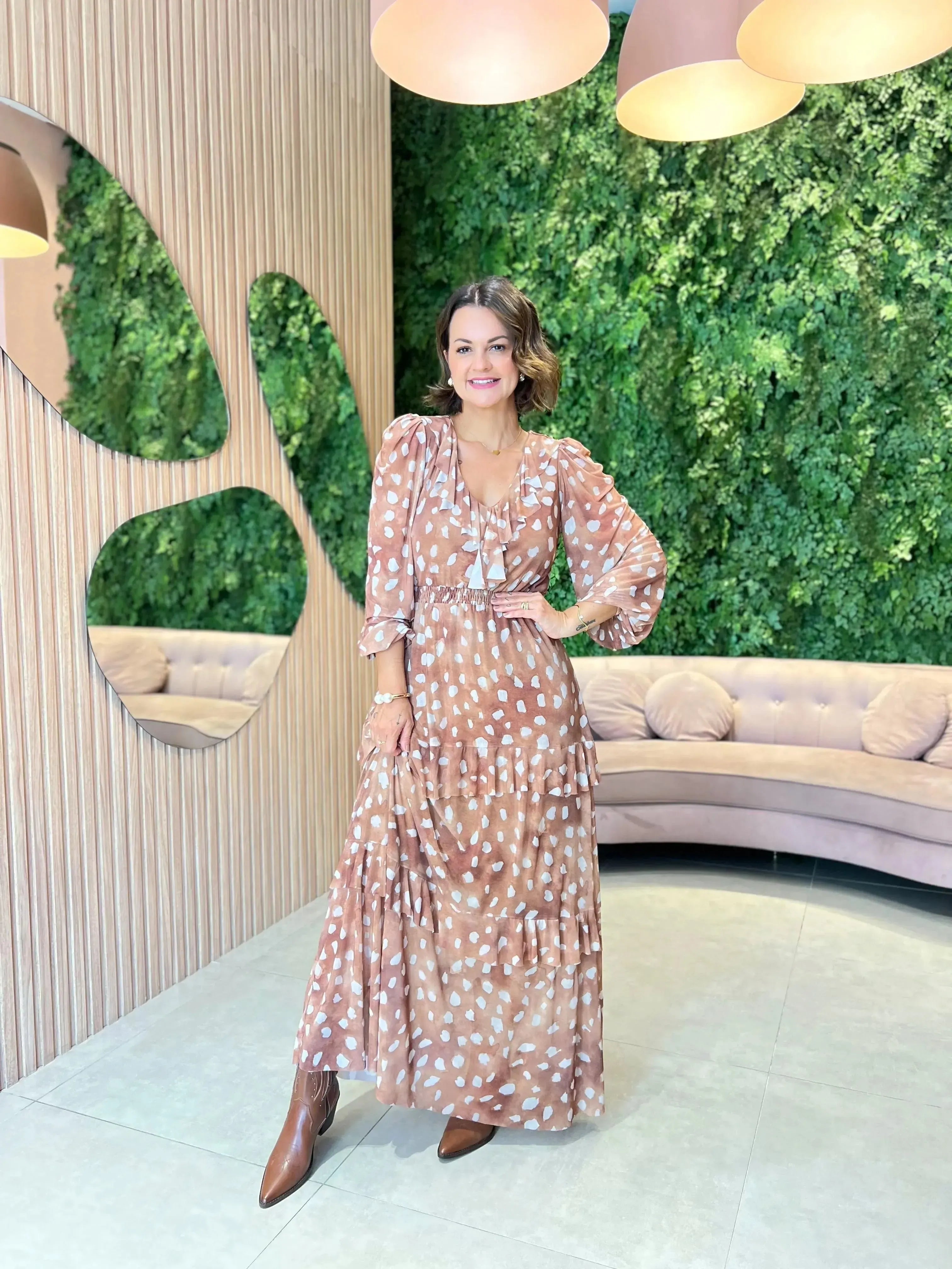 Vestido em Tule Córdoba Estampado Nude
