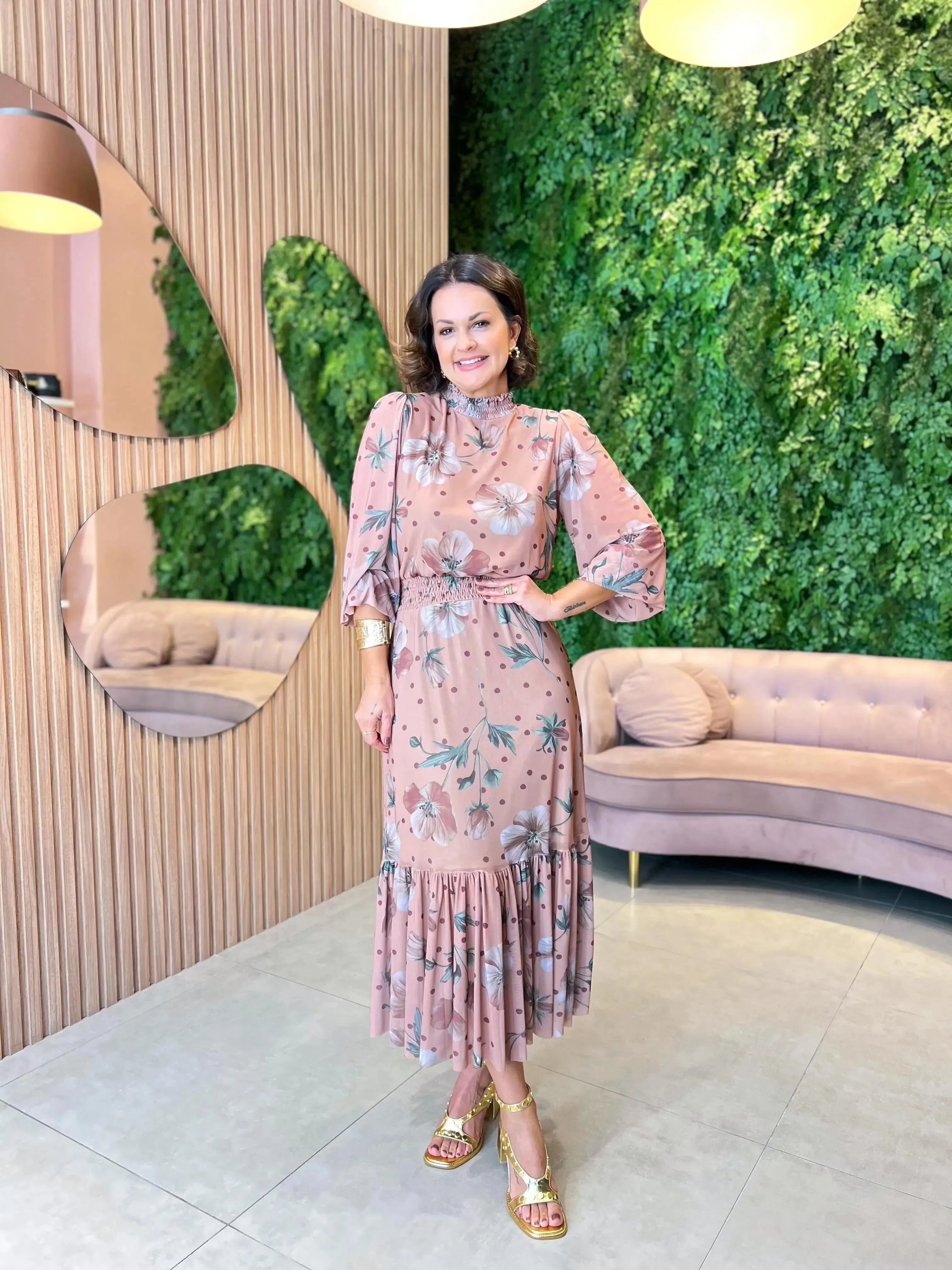 Vestido em Tule Poa Floral Nude